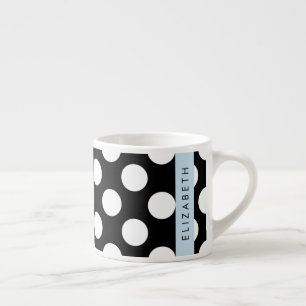 Svartvit Polka dots, prickad, ditt namn Espressomugg
