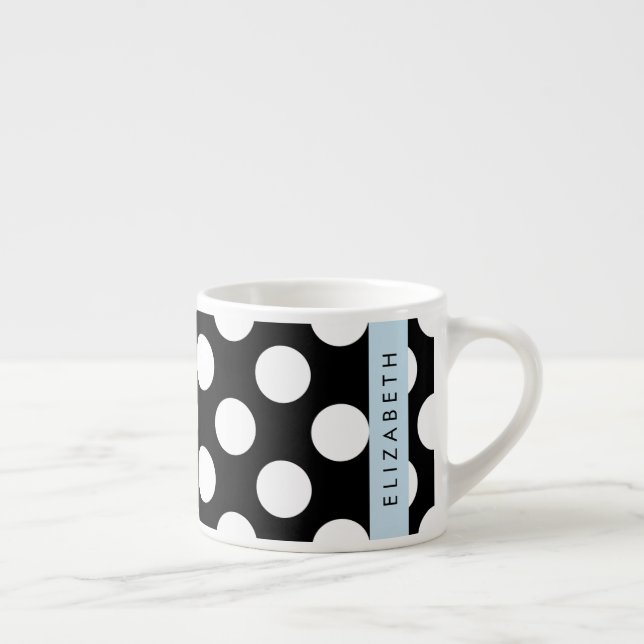 Svartvit Polka dots, prickad, ditt namn Espressomugg (Höger)