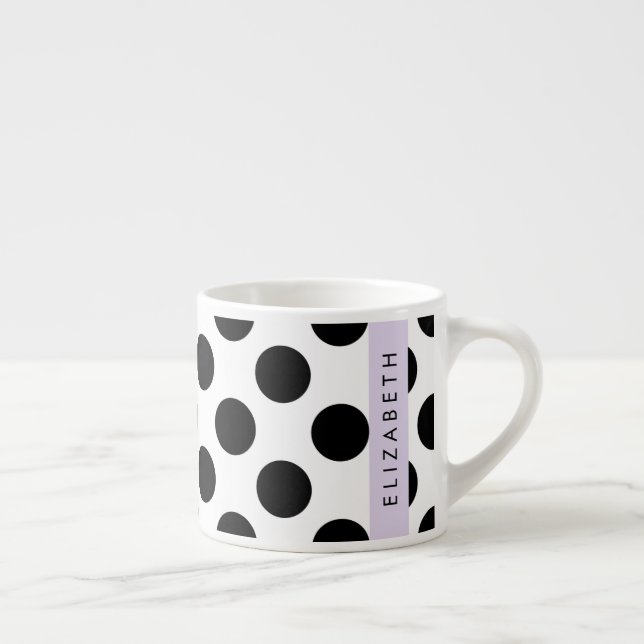 Svartvit Polka dots, prickad, ditt namn Espressomugg (Höger)