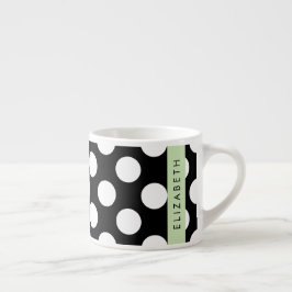 Svartvit Polka dots, prickad, ditt namn Espressomugg