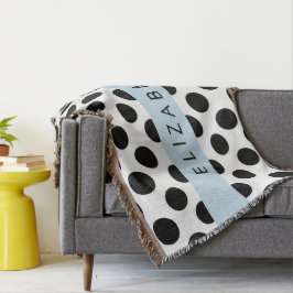 Svartvit Polka dots, prickad, ditt namn Filt