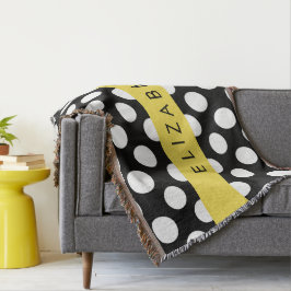 Svartvit Polka dots, prickad, ditt namn Filt