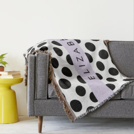 Svartvit Polka dots, prickad, ditt namn Filt