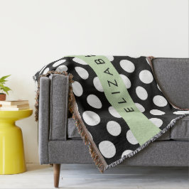 Svartvit Polka dots, prickad, ditt namn Filt