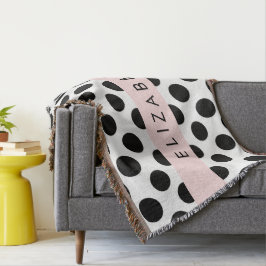 Svartvit Polka dots, prickad, ditt namn Filt