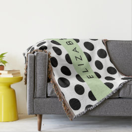 Svartvit Polka dots, prickad, ditt namn Filt