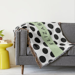 Svartvit Polka dots, prickad, ditt namn Filt
