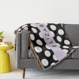 Svartvit Polka dots, prickad, ditt namn Filt