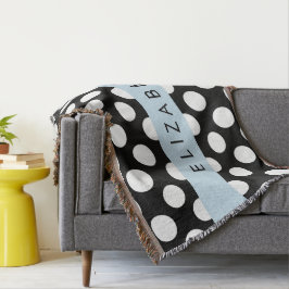 Svartvit Polka dots, prickad, ditt namn Filt