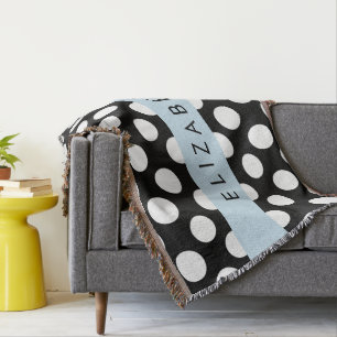 Svartvit Polka dots, prickad, ditt namn Filt