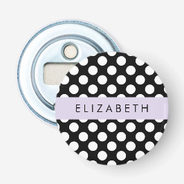 Svartvit Polka dots, prickad, ditt namn Flasköppnare