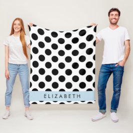 Svartvit Polka dots, prickad, ditt namn Fleecefilt