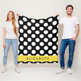 Svartvit Polka dots, prickad, ditt namn Fleecefilt