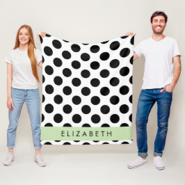 Svartvit Polka dots, prickad, ditt namn Fleecefilt