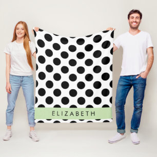 Svartvit Polka dots, prickad, ditt namn Fleecefilt