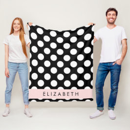 Svartvit Polka dots, prickad, ditt namn Fleecefilt
