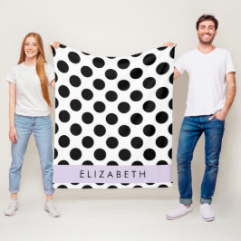 Svartvit Polka dots, prickad, ditt namn Fleecefilt