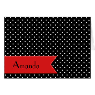 Svartvit Polka dots, prickad, ditt namn Hälsningskort