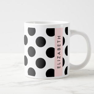 Svartvit Polka dots, prickad, ditt namn Jumbo Mugg