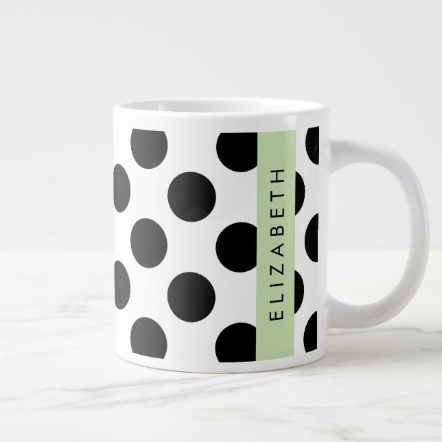 Svartvit Polka dots, prickad, ditt namn Jumbo Mugg (Höger)
