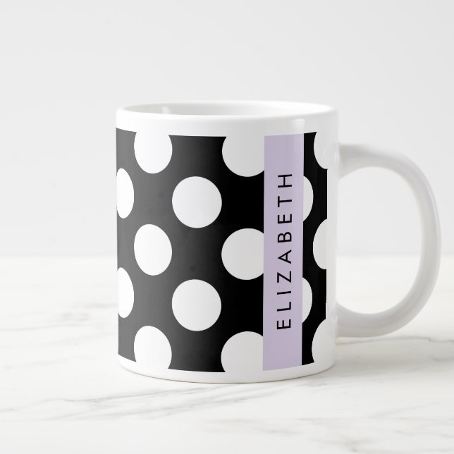 Svartvit Polka dots, prickad, ditt namn Jumbo Mugg (Höger)