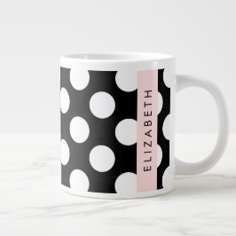Svartvit Polka dots, prickad, ditt namn Jumbo Mugg