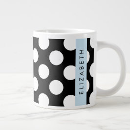 Svartvit Polka dots, prickad, ditt namn Jumbo Mugg