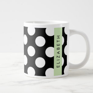 Svartvit Polka dots, prickad, ditt namn Jumbo Mugg