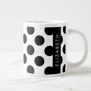Svartvit Polka dots, prickad, ditt namn Jumbo Mugg