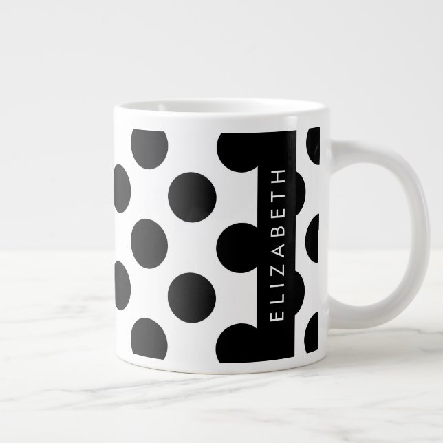 Svartvit Polka dots, prickad, ditt namn Jumbo Mugg (Höger)