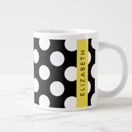 Svartvit Polka dots, prickad, ditt namn Jumbo Mugg