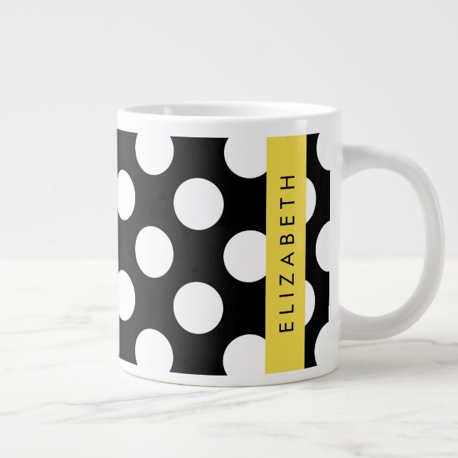 Svartvit Polka dots, prickad, ditt namn Jumbo Mugg (Höger)