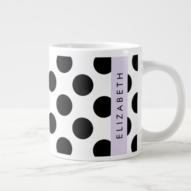 Svartvit Polka dots, prickad, ditt namn Jumbo Mugg (Höger)