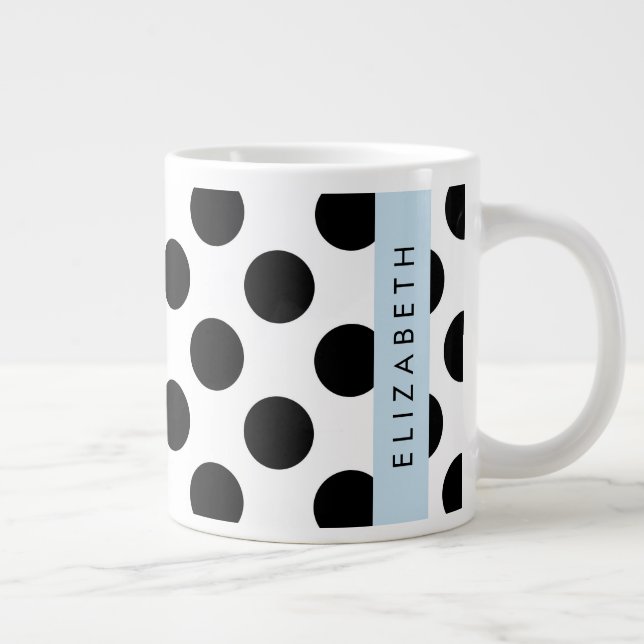 Svartvit Polka dots, prickad, ditt namn Jumbo Mugg (Höger)