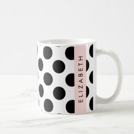 Svartvit Polka dots, prickad, ditt namn Kaffemugg