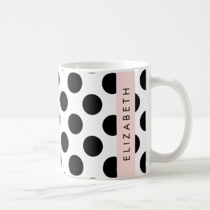 Svartvit Polka dots, prickad, ditt namn Kaffemugg