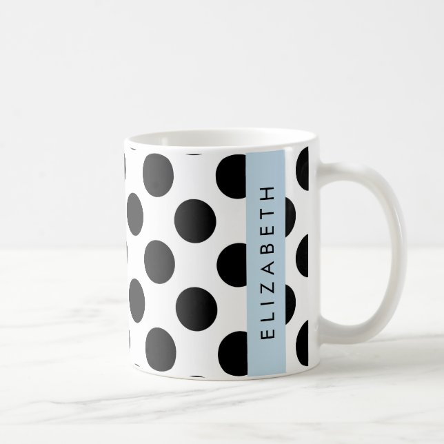 Svartvit Polka dots, prickad, ditt namn Kaffemugg (Höger)