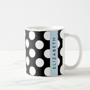 Svartvit Polka dots, prickad, ditt namn Kaffemugg