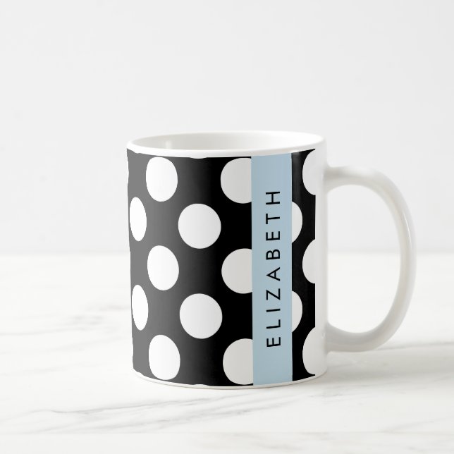 Svartvit Polka dots, prickad, ditt namn Kaffemugg (Höger)