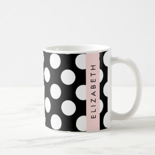 Svartvit Polka dots, prickad, ditt namn Kaffemugg