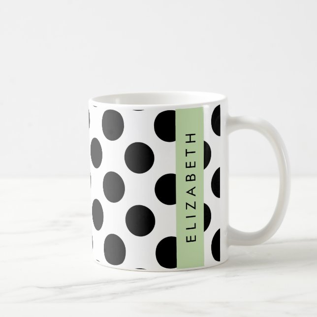 Svartvit Polka dots, prickad, ditt namn Kaffemugg (Höger)