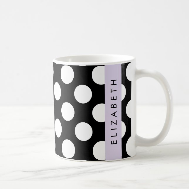 Svartvit Polka dots, prickad, ditt namn Kaffemugg (Höger)