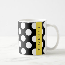 Svartvit Polka dots, prickad, ditt namn Kaffemugg