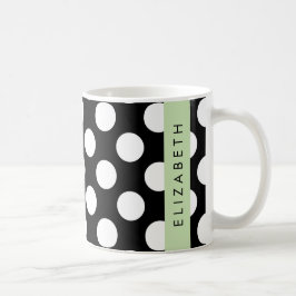 Svartvit Polka dots, prickad, ditt namn Kaffemugg