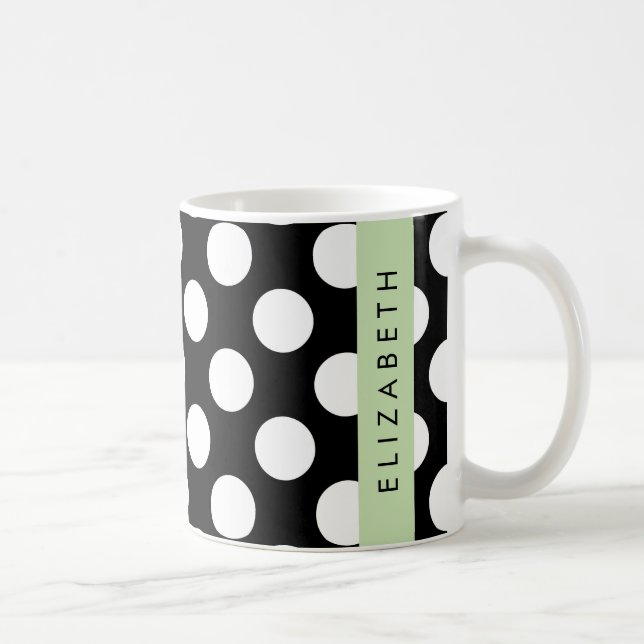 Svartvit Polka dots, prickad, ditt namn Kaffemugg (Höger)