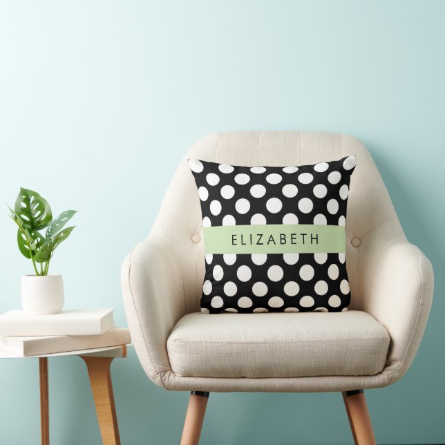 Svartvit Polka dots, prickad, ditt namn Kudde (Stol)