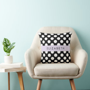 Svartvit Polka dots, prickad, ditt namn Kudde
