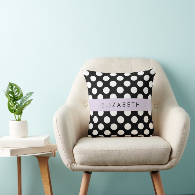 Svartvit Polka dots, prickad, ditt namn Kudde (Stol)