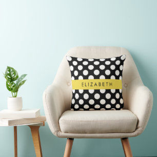 Svartvit Polka dots, prickad, ditt namn Kudde
