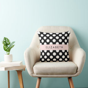 Svartvit Polka dots, prickad, ditt namn Kudde